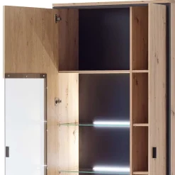 Wohnen 93x210x38 Vitrinenschrank in Eiche Holzdekor - Nikdus