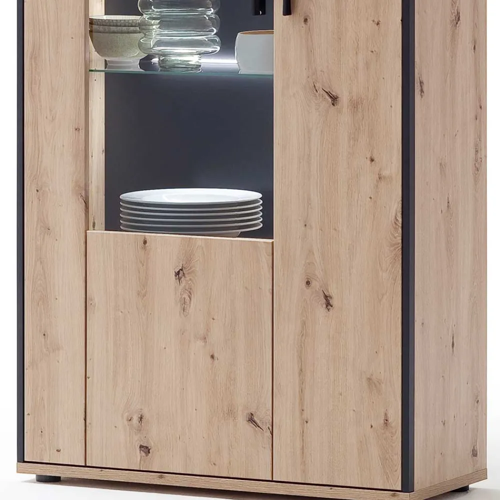 Wohnen 93x210x38 Vitrinenschrank in Eiche Holzdekor - Nikdus