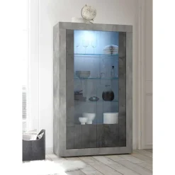 Wohnen Vitrinen|Wohnzimmer-Vitrinen*110x191x43 Vitrinenschrank in Grau zweifarbig - Setmora