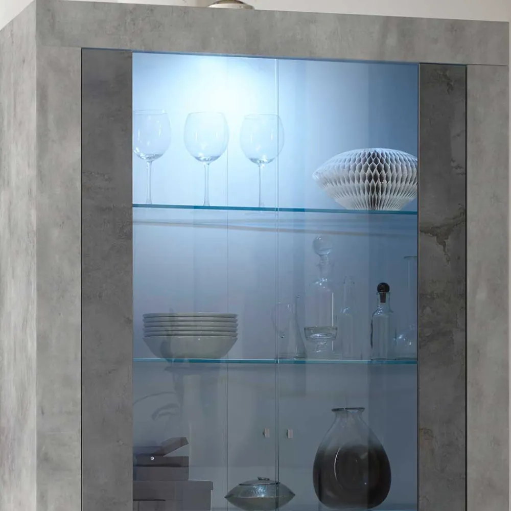 Wohnen Vitrinen|Wohnzimmer-Vitrinen*110x191x43 Vitrinenschrank in Grau zweifarbig - Setmora