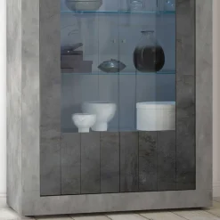 Wohnen Vitrinen|Wohnzimmer-Vitrinen*110x191x43 Vitrinenschrank in Grau zweifarbig - Setmora