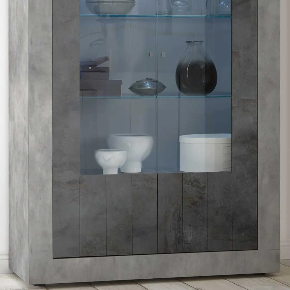 Wohnen Vitrinen|Wohnzimmer-Vitrinen*110x191x43 Vitrinenschrank in Grau zweifarbig - Setmora