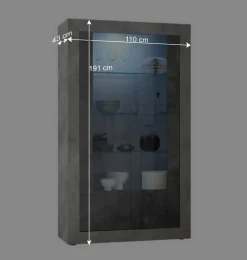 Wohnen Vitrinen|Wohnzimmer-Vitrinen*110x191x43 Vitrinenschrank in Grau zweifarbig - Setmora
