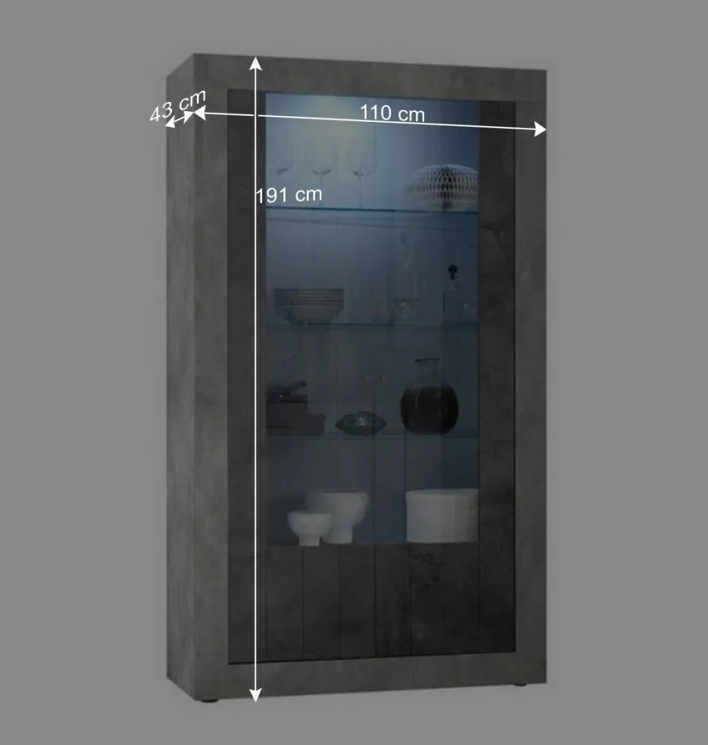 Wohnen Vitrinen|Wohnzimmer-Vitrinen*110x191x43 Vitrinenschrank in Grau zweifarbig - Setmora