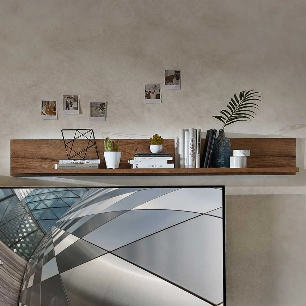 Wohnen Esszimmerregale|Wohnzimmer-Regale*155x20x25 Wandboard in dunklem Eiche Dekor - Xindus