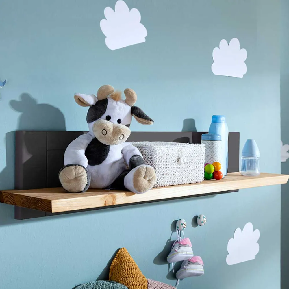 Wohnen Kinderregale*99x22x21 Wandboard in Grau & Eichefarben - Juwanna