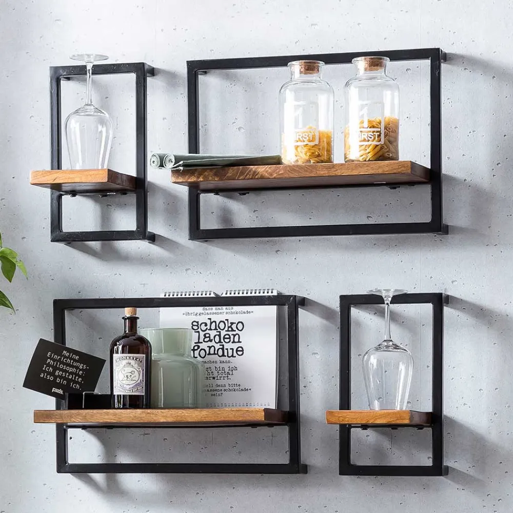 Wohnen Esszimmerregale|Regale*20x35x25 Wandregal aus Massivholz & Metall - Mendoza II