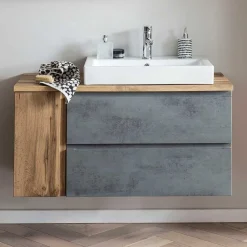 Wohnen Waschtisch|Waschbeckenunterschränke*105x63x47 Waschtisch hängend in Wildeiche & Beton - Mia