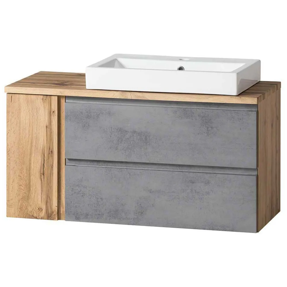 Wohnen Waschtisch|Waschbeckenunterschränke*105x63x47 Waschtisch hängend in Wildeiche & Beton - Mia