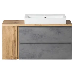 Wohnen Waschtisch|Waschbeckenunterschränke*105x63x47 Waschtisch hängend in Wildeiche & Beton - Mia