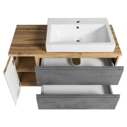 Wohnen Waschtisch|Waschbeckenunterschränke*105x63x47 Waschtisch hängend in Wildeiche & Beton - Mia