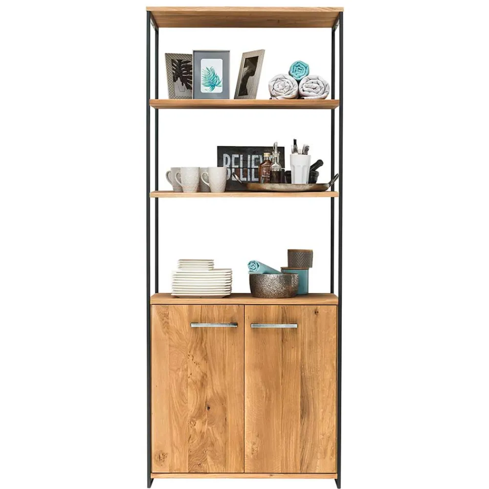 Wohnen 80x198x40 Wildeiche & Stahl Regal 3 Fächer - Sluganov