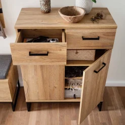 Wohnen Schwarze Möbel|Flurkommoden*81x104x38 Wildeiche Dekor Kommode 2-türig - Truvisas