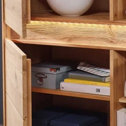 Wohnen Sideboards & Kommoden|Esszimmerschränke*103x152x44 Wildeiche Highboard mit Glaseinsatz - Acmida
