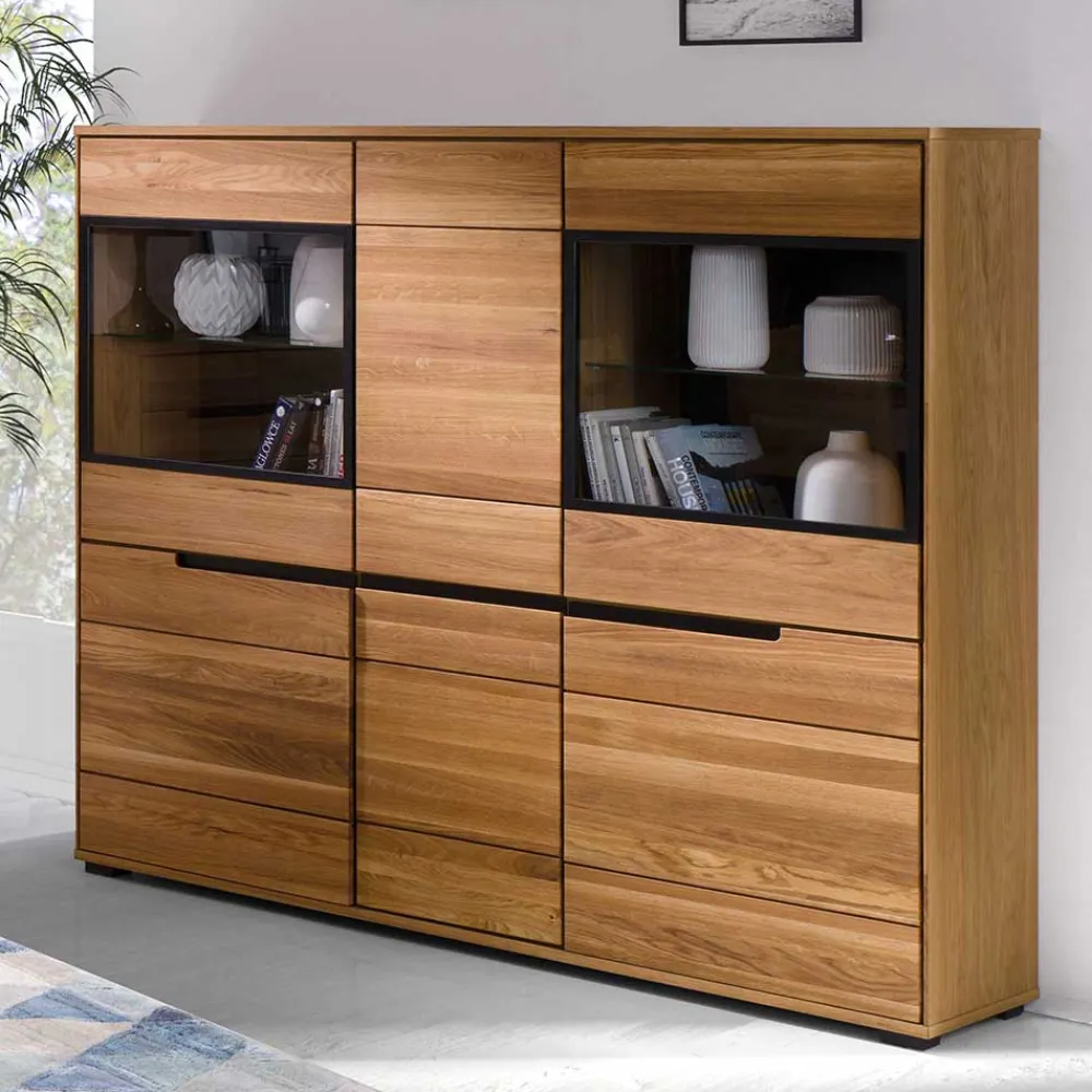Wohnen 162x148x42 Wohnzimmer Schrank mit Glas Einsätzen - Sennya I