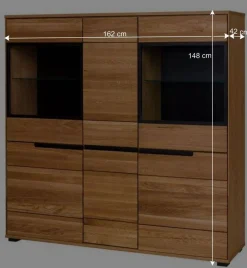 Wohnen 162x148x42 Wohnzimmer Schrank mit Glas Einsätzen - Sennya I