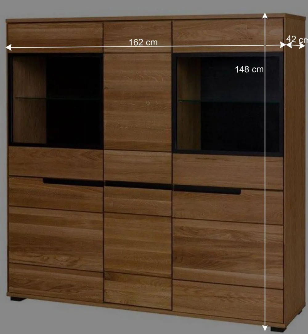Wohnen 162x148x42 Wohnzimmer Schrank mit Glas Einsätzen - Sennya I