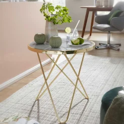 Wohnen 55x57x55 Wohnzimmer Tisch im Marmor Design - Longos