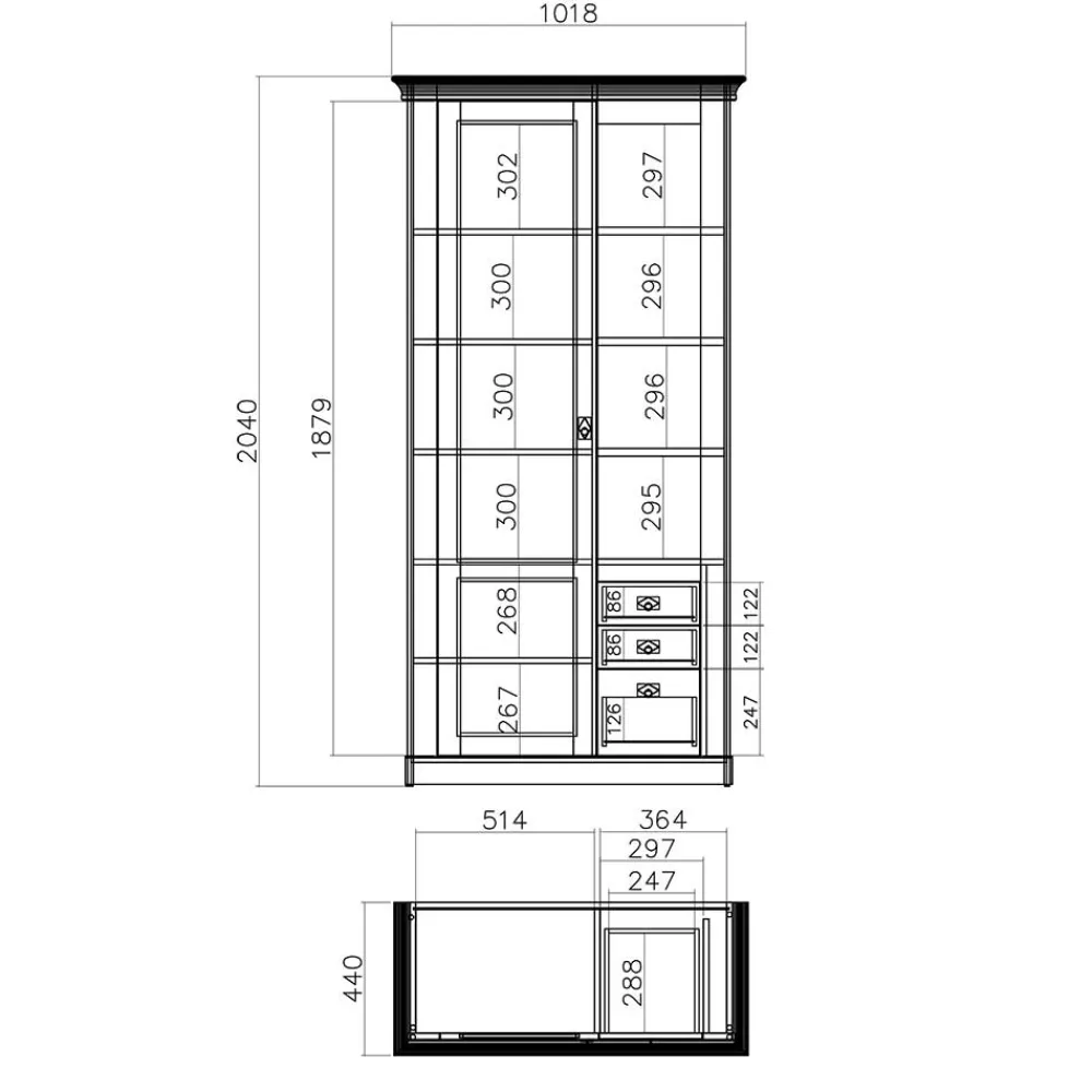 Wohnen Weiße Möbel*102x204x44 Wohnzimmerschrank zweifarbig - Diatara