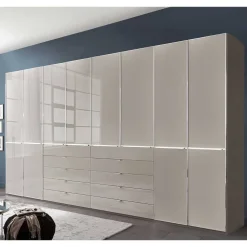 Wohnen XXL-Kleiderschrank in Hellgrau mit Glasfront - Nucina