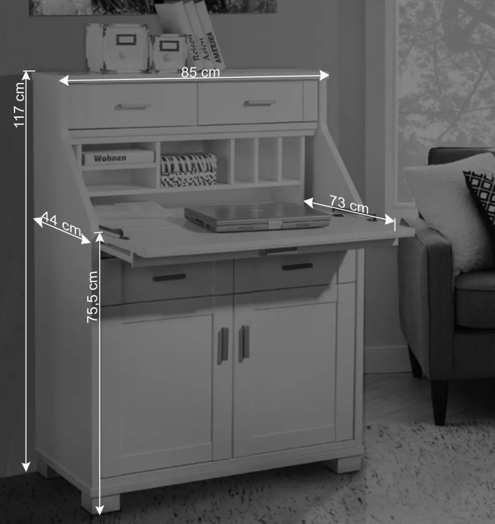 Wohnen Zeitloser Sekretär Schrank in Weiß lackiert - Ballon