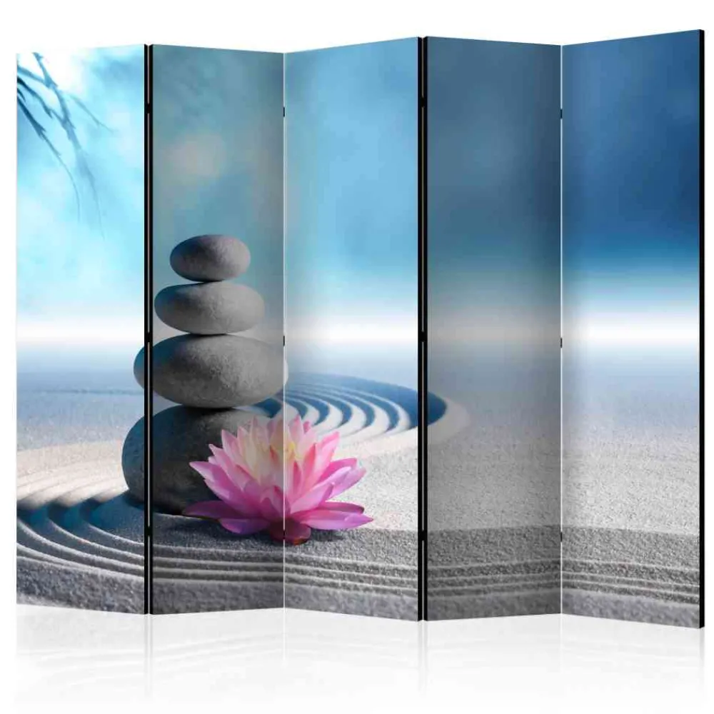 Wohnen Wohnzimmer-Regale|Asiatische Möbel*Zen Foto Raumteiler Sand & Steine & Blüte - Baina