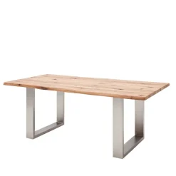 Wohnen Massivholzmöbel|Küchentische*Zerreiche Esstisch mit Baumkante Jelsica & Edelstahl Bügelgestell