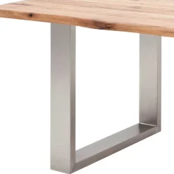 Wohnen Massivholzmöbel|Küchentische*Zerreiche Esstisch mit Baumkante Jelsica & Edelstahl Bügelgestell