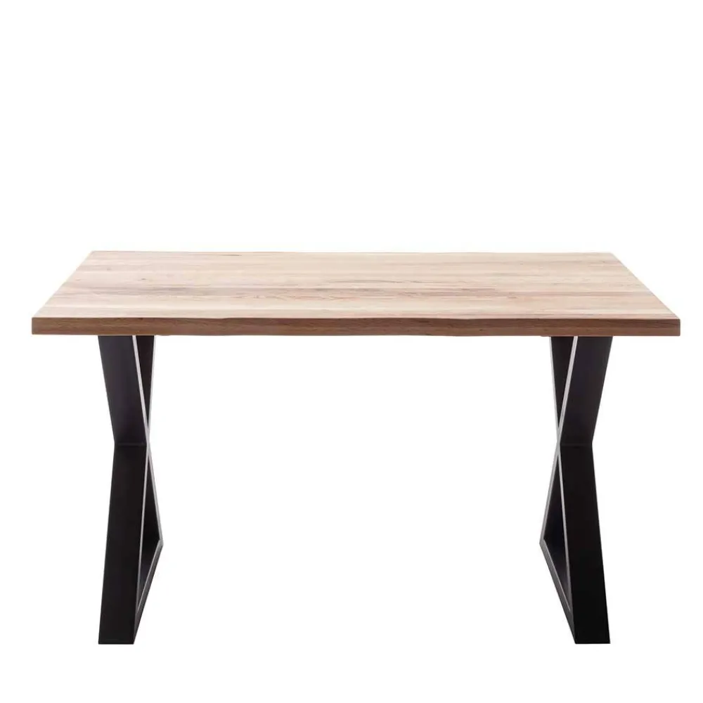 Wohnen Zerreiche Tisch mit Naturkante und X-Füßen - Yelna