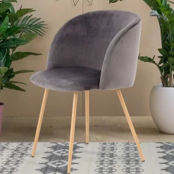Wohnen Zwei Esstischstühle in Grau Samt - Antonio (2er Set)