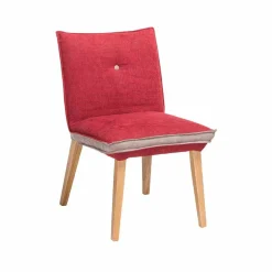 Wohnen Küchenstühle|Esszimmerstühle*Zweifarbige Esszimmerstühle in Rot & Beige Stoff Laudion mit Eiche Natur (2er Set)