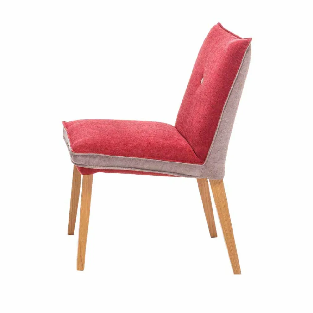 Wohnen Küchenstühle|Esszimmerstühle*Zweifarbige Esszimmerstühle in Rot & Beige Stoff Laudion mit Eiche Natur (2er Set)