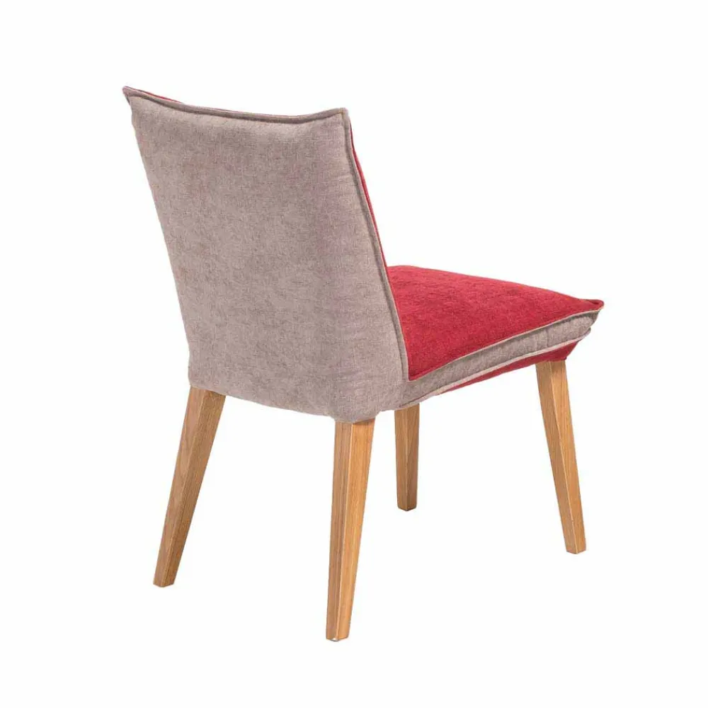 Wohnen Küchenstühle|Esszimmerstühle*Zweifarbige Esszimmerstühle in Rot & Beige Stoff Laudion mit Eiche Natur (2er Set)