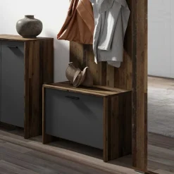 Wohnen Schuhschränke|Garderobenbänke*Zweifarbige Garderobenbank in Altholz Optik - Oktaria