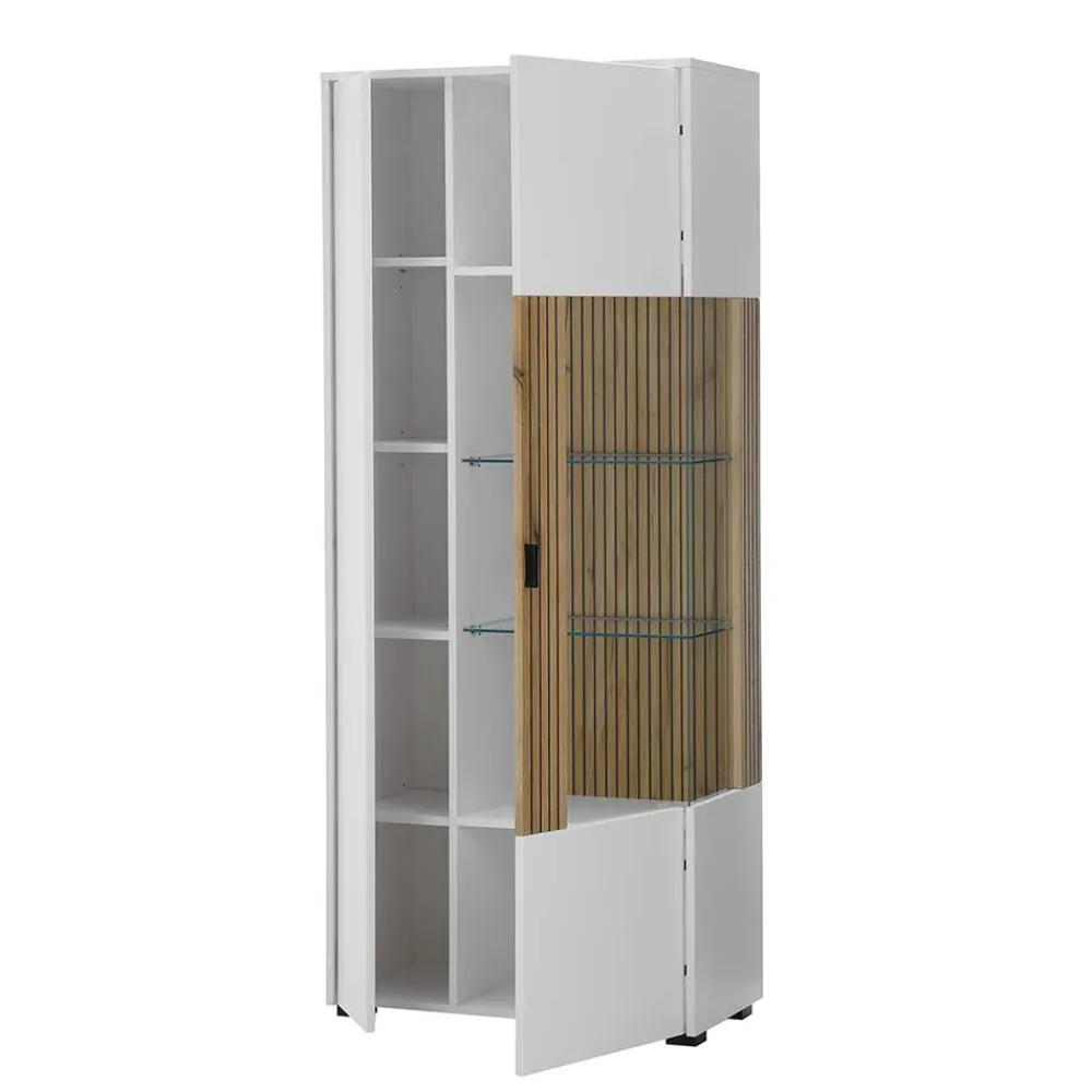 Wohnen Vitrinen|Wohnzimmer-Vitrinen*Zweifarbige Wohnzimmervitrine modern - Nenaloro