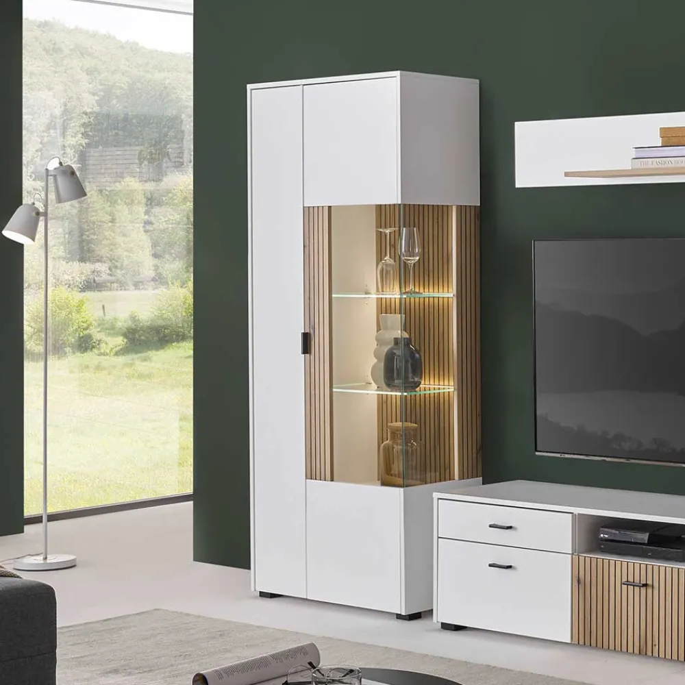 Wohnen Vitrinen|Wohnzimmer-Vitrinen*Zweifarbige Wohnzimmervitrine modern - Nenaloro