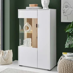 Wohnen Vitrinen|Wohnzimmer-Vitrinen*Zweifarbiges Highboard mit Glaseinsatz - Nenaloro