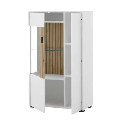 Wohnen Vitrinen|Wohnzimmer-Vitrinen*Zweifarbiges Highboard mit Glaseinsatz - Nenaloro