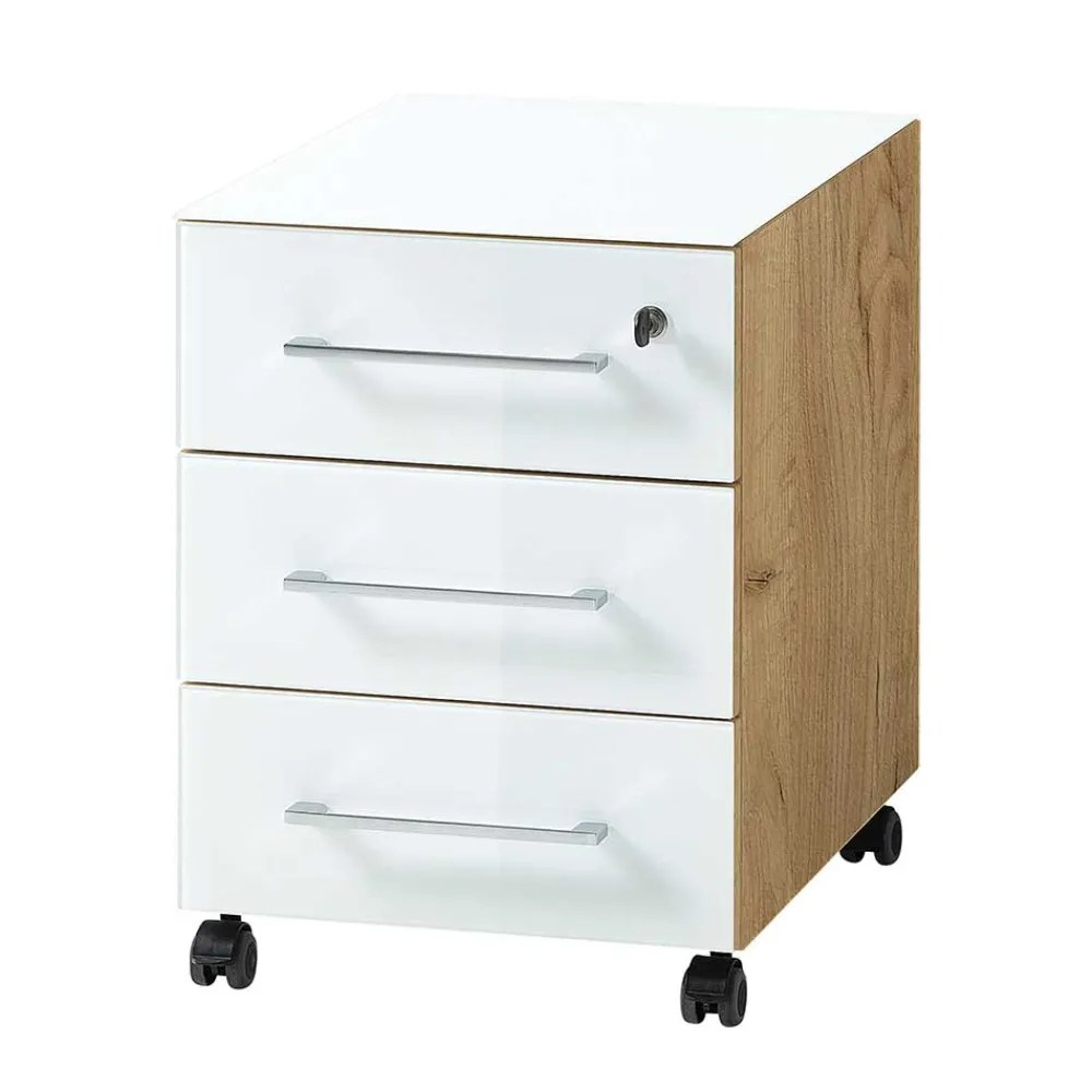 Wohnen Bürotische*Zweifarbiges Set Schreibtisch & Rollcontainer - Laszlo (zweiteilig)