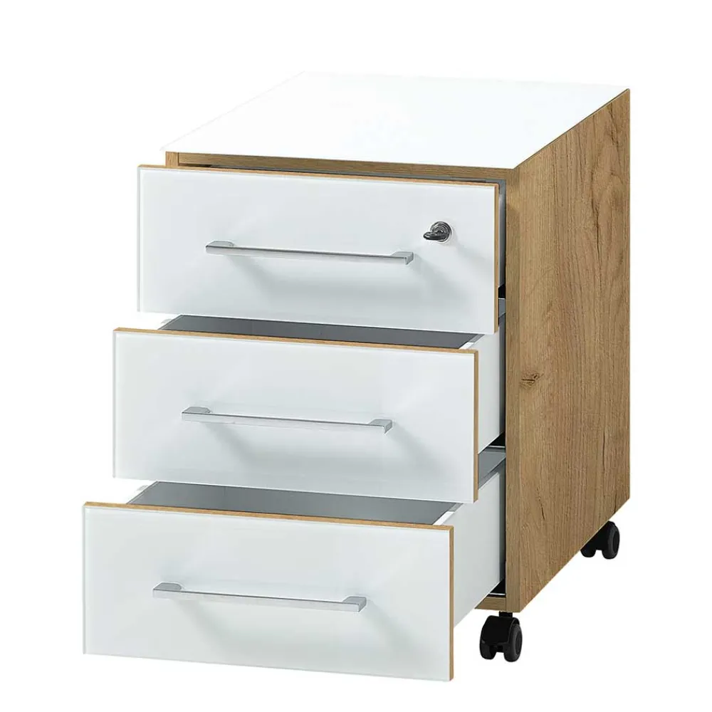 Wohnen Bürotische*Zweifarbiges Set Schreibtisch & Rollcontainer - Laszlo (zweiteilig)