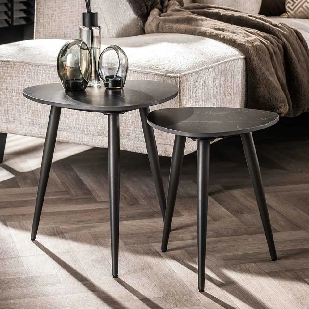 Wohnen Zweisatz Beistelltisch mit Keramikplatte - Yaliaz (zweiteilig)