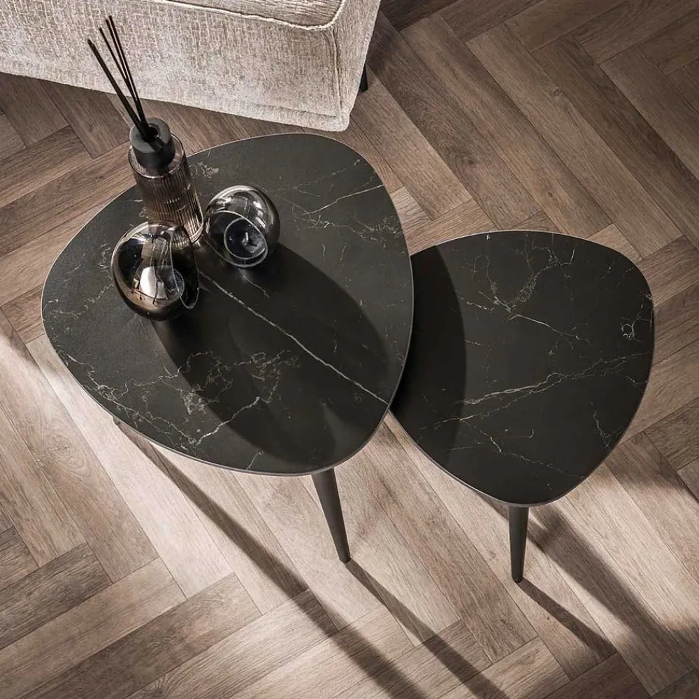 Wohnen Zweisatz Beistelltisch mit Keramikplatte - Yaliaz (zweiteilig)