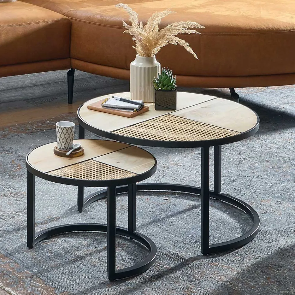 Wohnen Zweisatz Sofatisch aus Holz & Rattan - Acapella (zweiteilig)