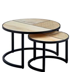 Wohnen Zweisatz Sofatisch aus Holz & Rattan - Acapella (zweiteilig)