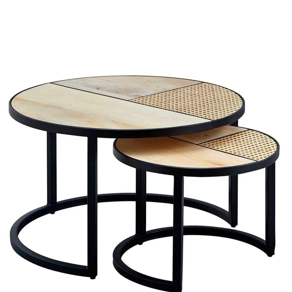 Wohnen Zweisatz Sofatisch aus Holz & Rattan - Acapella (zweiteilig)