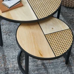 Wohnen Zweisatz Sofatisch aus Holz & Rattan - Acapella (zweiteilig)