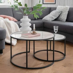 Wohnen Glasmöbel|Esszimmertische*Zweisatz Sofatisch mit Ringgestell - Anlina (zweiteilig)