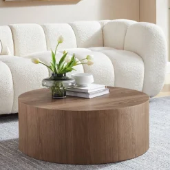 Wohnen Zylinder Wohnzimmertisch in Walnuss Furnier - Mateon