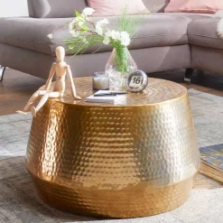 Wohnen Zylinderform Sofatisch in Gold lackiert - Dronja