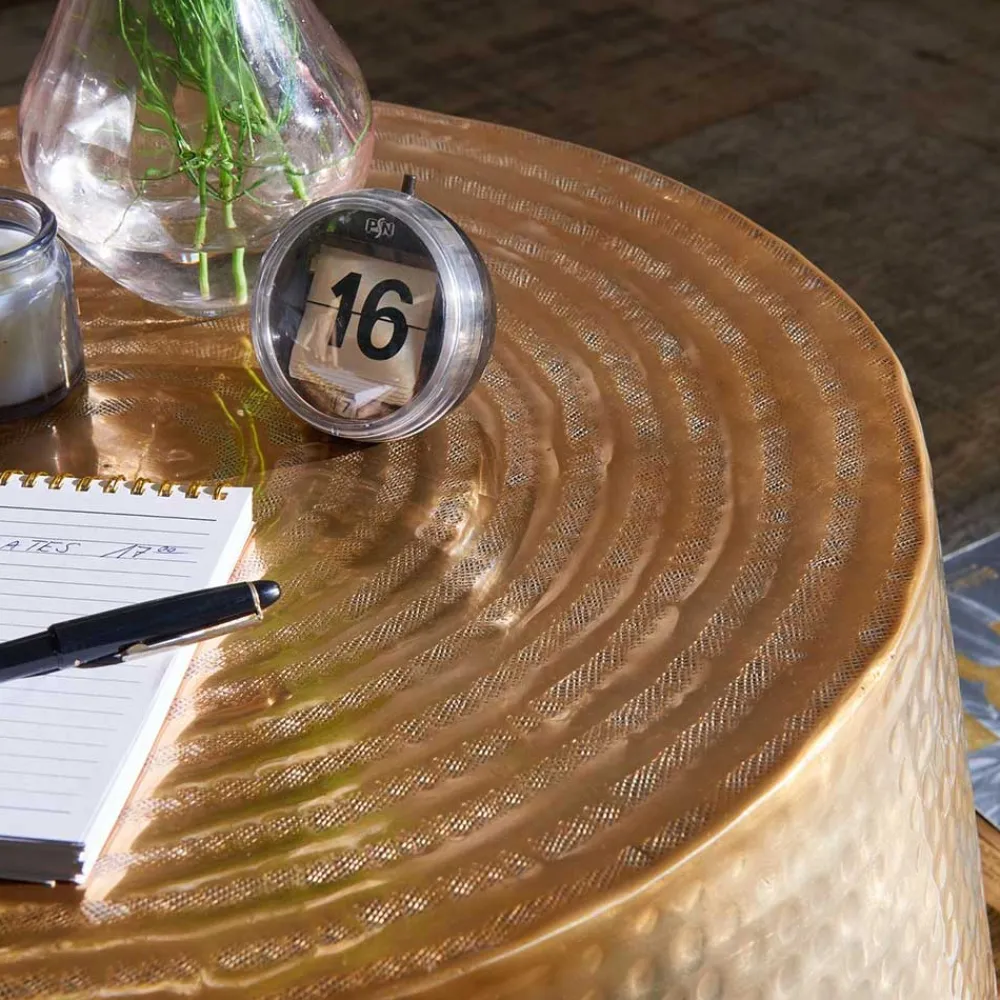 Wohnen Zylinderform Sofatisch in Gold lackiert - Dronja